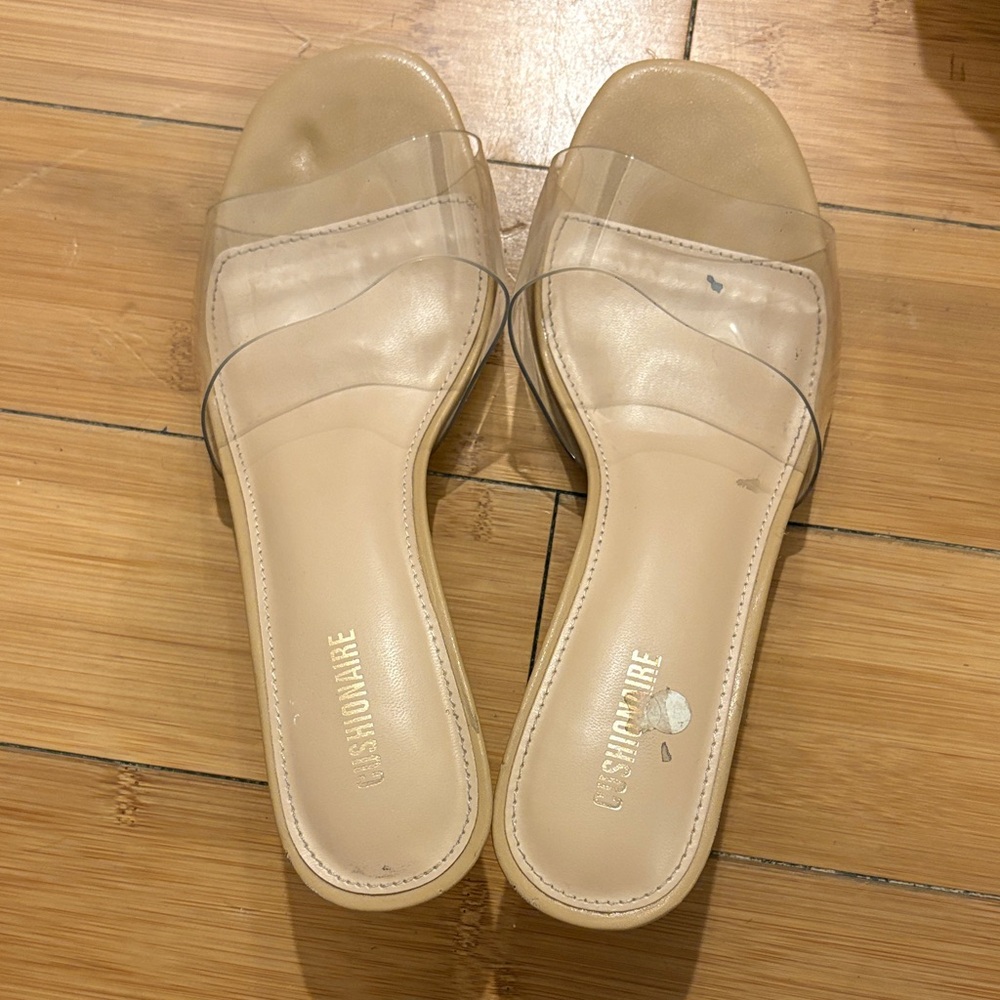 Cushionaire Women's Clear and Tan Mules